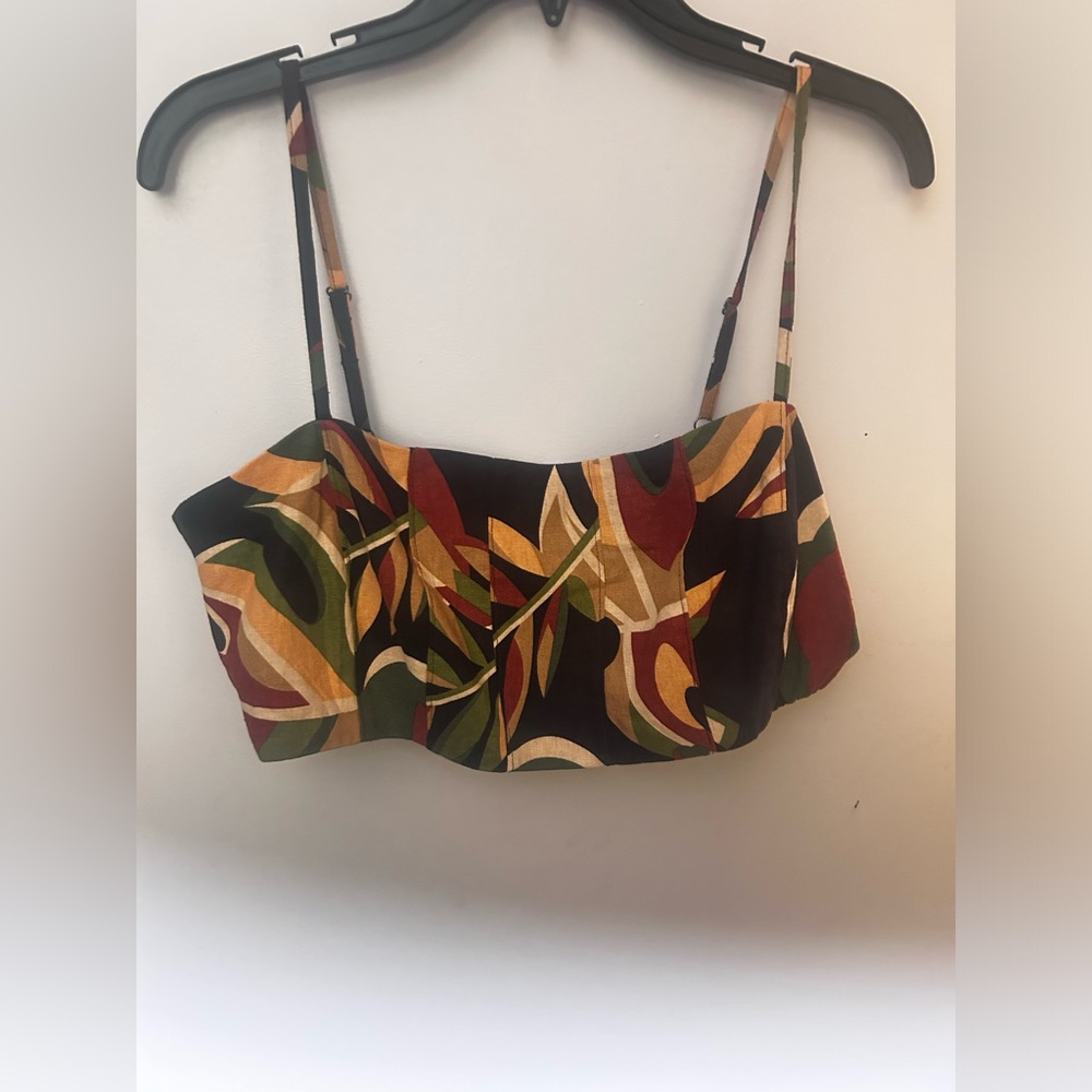 HOUSE OF HARLOW Linen Blend Smocked Crop Top - NWT - Picture 2 of 4